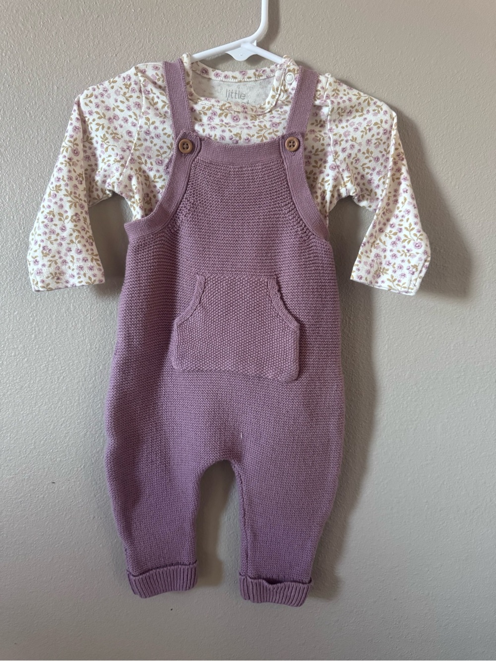Carter's Mauve Knit Overalls with Floral Tee